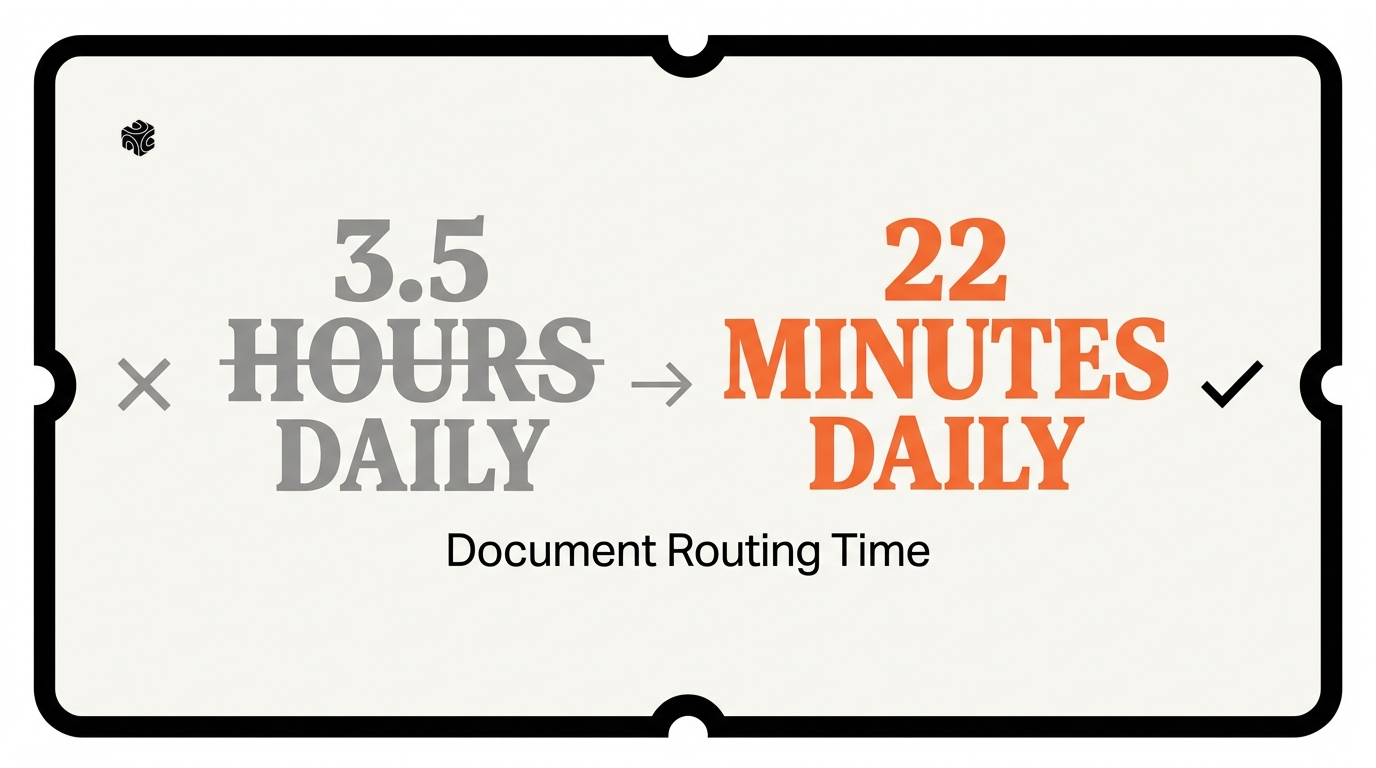 Document routing time comparison showing manual vs AI efficiency